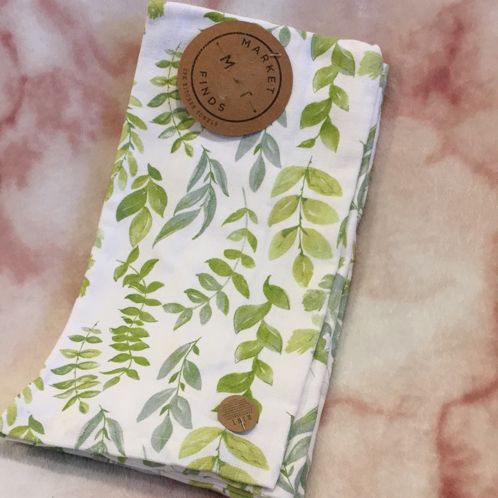 Lush Leaves Plant Garden Kitchen Towel Set of Two NWT Cotton 28”x18